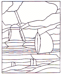 WP-74 Windmill and Sailboat Stained Glass Window Pattern