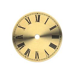 4-1/2" Clock Dial, Roman Numerals, Brass Colored Spun Aluminum